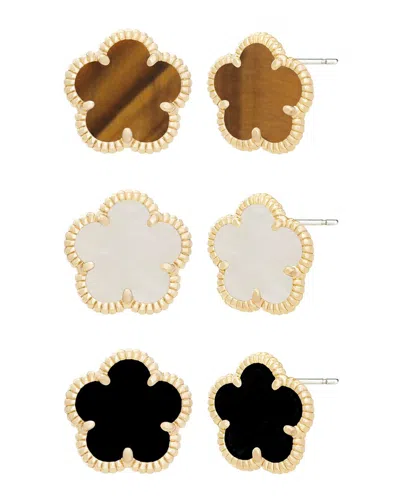 Jankuo 14k Plated Gemstone Flower Earrings Set In Multi