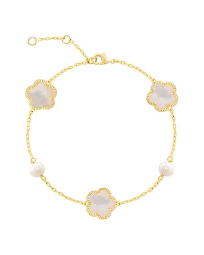 JANKUO JANKUO 14K PLATED MOTHER OF PEARL & 6-8MM PEARL STATION BRACELET