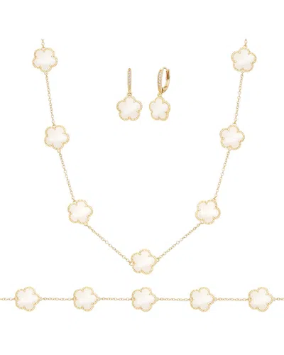 Jankuo 14k Plated Mother Of Pearl Cz Bracelet, Earrings, & Necklace Set