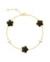Jankuo 14k Plated Onyx & 6-8mm Pearl Station Bracelet In Gold