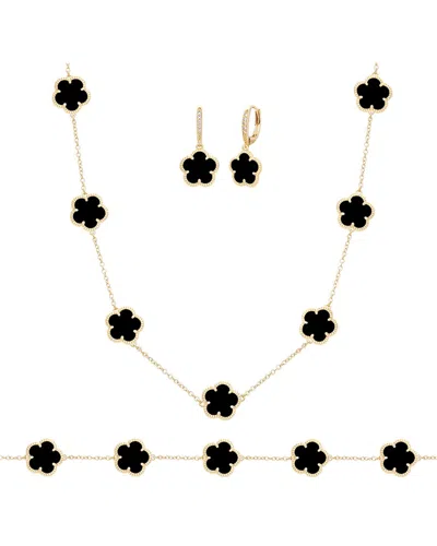 Jankuo 14k Plated Onyx Cz Bracelet, Earrings, & Necklace Set