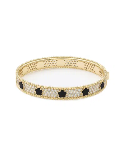 Jankuo 14k Plated Onyx Cz Flower Bangle Bracelet In Multi