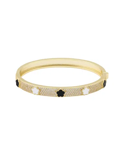Jankuo 14k Plated Onyx Cz Flower Bracelet In Yellow
