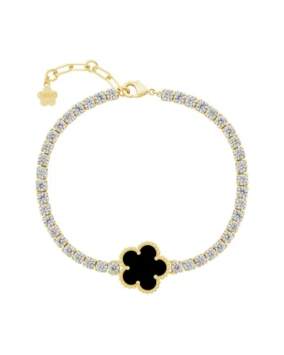 Jankuo 14k Plated Onyx Cz Flower Bracelet In Multi