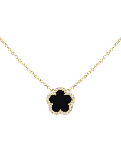 Jankuo 14k Plated Onyx Cz Flower Pendant Necklace In Multi