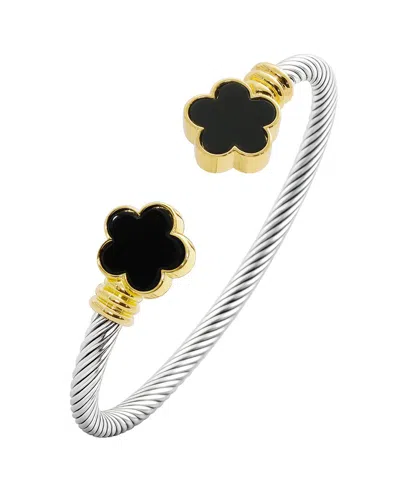 Jankuo 14k Plated Onyx Flower Cuff Bracelet In Metallic