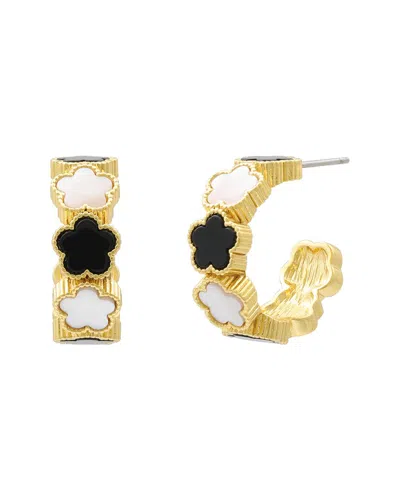 Jankuo 14k Plated Onyx Flower Hoop Earrings In Multi