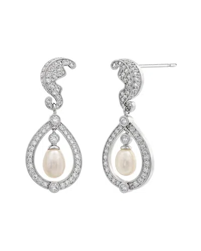 Jankuo 6mm Pearl Cz Earrings In Metallic