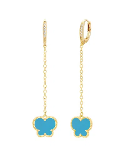 Jankuo Butterfly 14k Plated Cz Long Drop Leverback Earrings In Gold