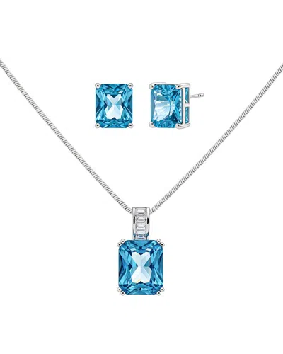 Jankuo Cz Earrings & Necklace Set In Blue