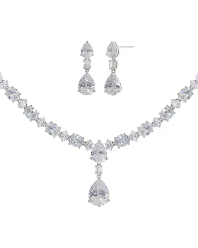 Jankuo Cz Earrings & Necklace Set In Silver