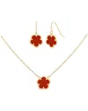 Jankuo Flower 14k Agate Earrings & Necklace Set