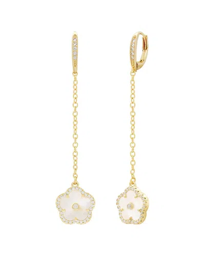 Jankuo Flower 14k Mother Of Pearl Cz Long Drop Earrings