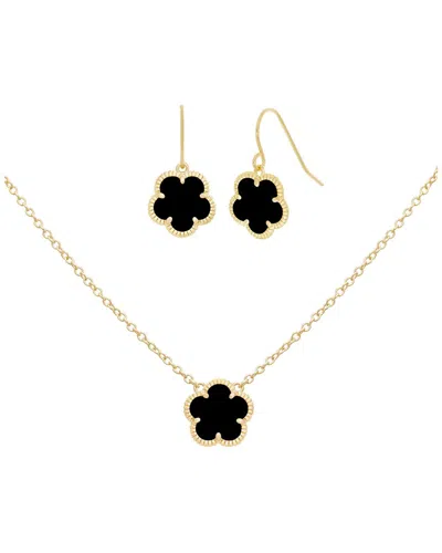 Jankuo Flower 14k Onyx Earrings & Necklace Set