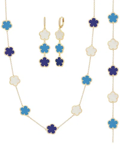 Jankuo Flower 14k Plated Agate Cz Earrings In Multi