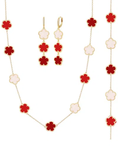 JANKUO JANKUO FLOWER 14K PLATED AGATE CZ EARRINGS