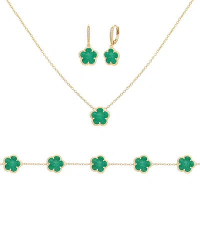 JANKUO JANKUO FLOWER 14K PLATED AGATE CZ EARRINGS