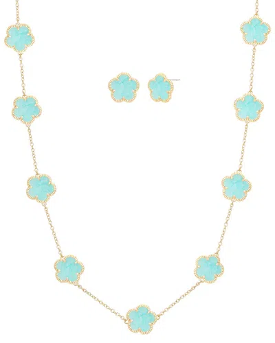 Jankuo Flower 14k Plated Agate Earrings And Necklace Set Earrings And Necklace In Blue