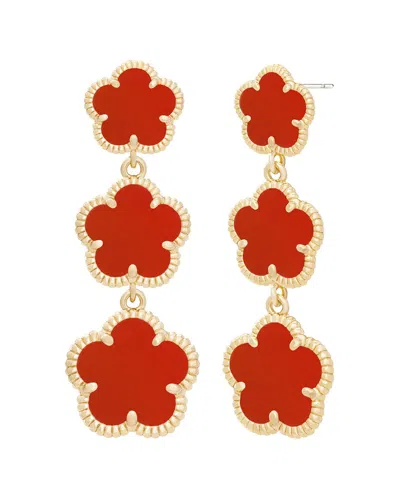 Jankuo Flower 14k Plated Agate Trapper Earrings In Red