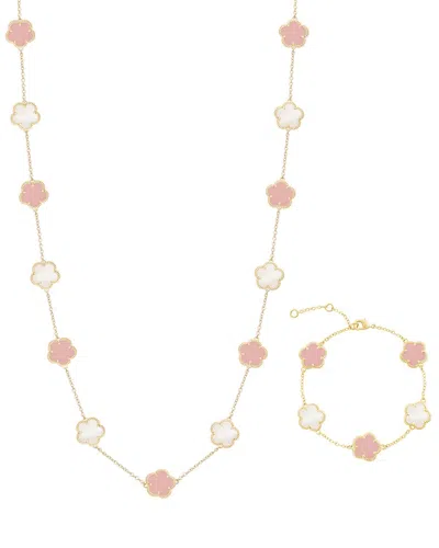 Jankuo Flower 14k Plated Bracelet & Necklace Set In Gold