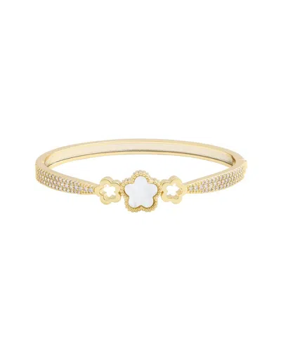 Jankuo Flower 14k Plated  Cz Bangle Bracelet In Green