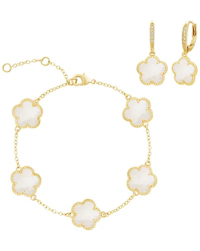 Jankuo Flower 14k Plated Cz Bracelet And Earrings Set Bracelet & Earrings In Gold