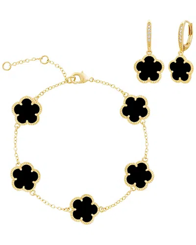 Jankuo Flower 14k Plated Cz Bracelet And Earrings Set Bracelet & Earrings In Gold