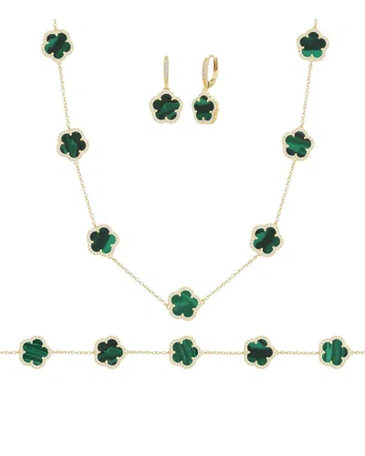 Jankuo Flower 14k Plated Cz Bracelet In Green