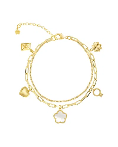 Jankuo Flower 14k Plated  Cz Double Layer  Bracelet In Neutral