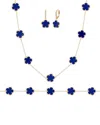 Jankuo Flower 14k Plated Cz Earrings In Blue