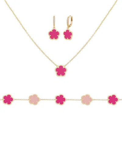 JANKUO JANKUO FLOWER 14K PLATED CZ EARRINGS, BRACELET & NECKLACE SET