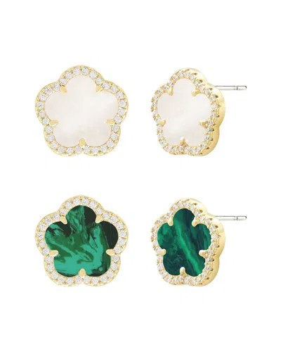 Jankuo Flower 14k Plated Cz Earrings Set In Multi