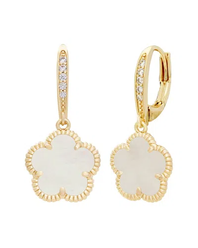 JANKUO JANKUO FLOWER 14K PLATED CZ LEVERBACK DROP EARRINGS