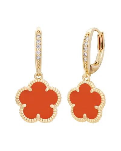 Jankuo Flower 14k Plated Cz Leverback Drop Earrings In Blue