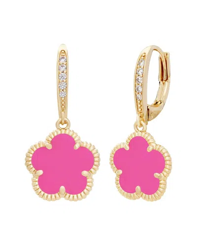 Jankuo Flower 14k Plated Cz Leverback Drop Earrings In Brown