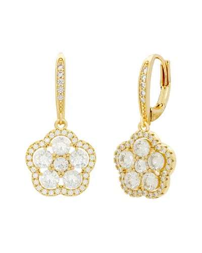 Jankuo Flower 14k Plated Cz Leverback Drop Earrings In Gold