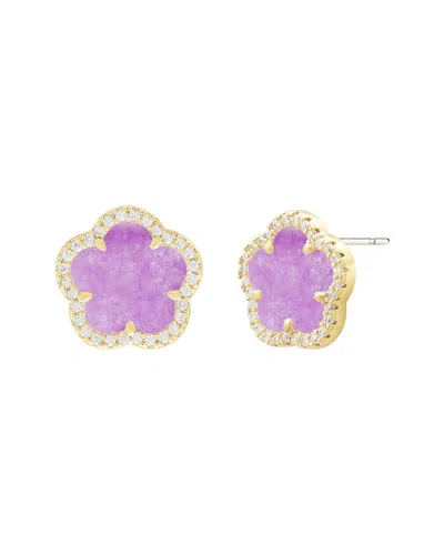 Jankuo Flower 14k Plated Cz Stud Post Earrings In Purple