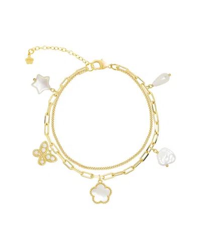 Jankuo Flower 14k Plated Double Layer Bracelet In Gold
