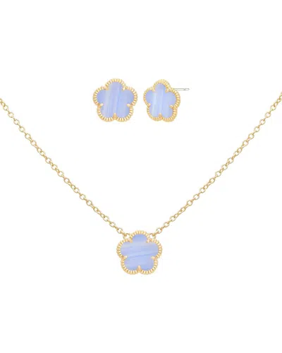 Jankuo Flower 14k Plated Earrings & Necklace Set In Blue
