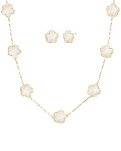 JANKUO JANKUO FLOWER 14K PLATED EARRINGS & NECKLACE SET
