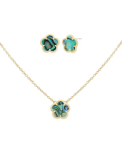 Jankuo Flower 14k Plated Earrings And Pendant Set Earrings And Necklace In Green