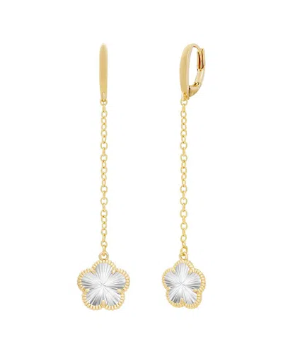 Jankuo Flower 14k Plated Engraved Long Drop Post Earrings In Pink