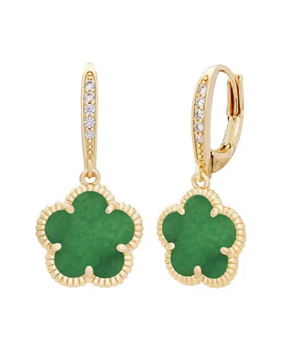 JANKUO JANKUO FLOWER 14K PLATED JADE COLOR AGATE CZ DROP EARRINGS
