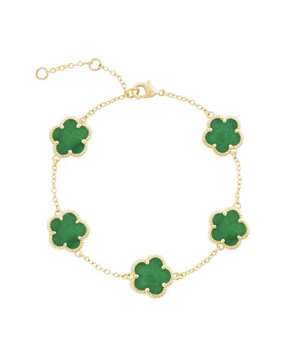 JANKUO JANKUO FLOWER 14K PLATED JADE COLOR AGATE STATION BRACELET