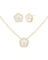 Jankuo Flower 14k Plated Lab-grown Mother-of-pearl Cz Earrings & Necklace Set In Gold