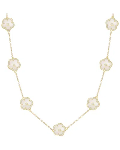 Jankuo Flower 14k Plated Lab-grown Mother-of-pearl Cz Station Necklace In Gold