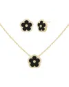 Jankuo Flower 14k Plated Lab-grown Onyx Cz Earrings & Necklace Set