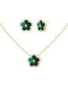 Jankuo Flower 14k Plated Lab-grown Synthetic Emerald Cz Earrings & Necklace Set In Gold