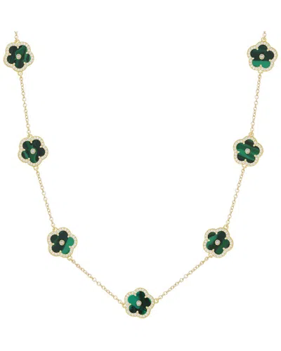 Jankuo Flower 14k Plated Lab-grown Synthetic Emerald Cz Station Necklace In Gold