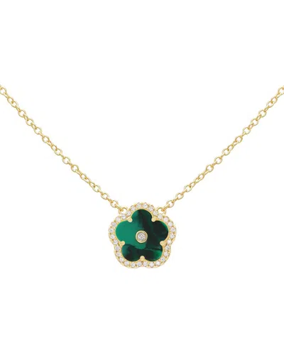 Jankuo Flower 14k Plated Lab-grown Synthetic Emerald Cz Pendant Necklace In Green